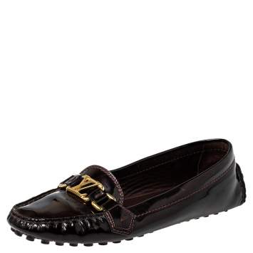 Pre Owned Louis Vuitton Burgundy Patent Leather Oxford Loafers Size 40