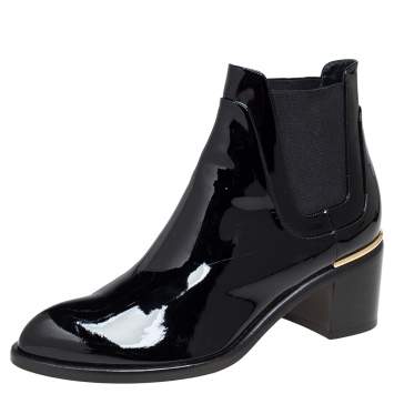 Pre Owned Louis Vuitton Black Patent Leather Chelsea Ankle Boots Size 37