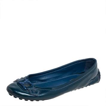 Pre Owned Louis Vuitton Blue Patent Leather Oxford Ballet Flats Size 37