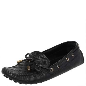 Pre Owned Louis Vuitton Black Leather Gloria Slip On Loafers Size 36.5
