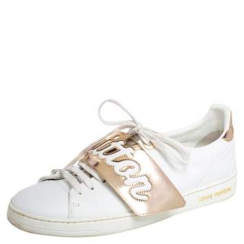 Pre Owned Louis Vuitton White/Gold Leather Frontrow Low Top Sneakers Size 37.5