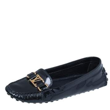 مملوكة مسبقًا Louis Vuitton Navy Blue Patent Leather Oxford Slip On Loafers Size 37.5