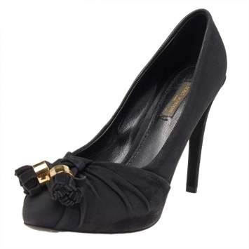 Pre Owned  Louis Vuitton Black Suede Knot Confident Tassel Platform Pumps Size 37