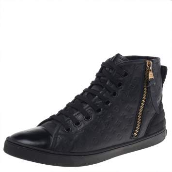 Pre Owned Louis Vuitton Black Empreinte Leather and Suede Punchy High Top Sneakers Size 38