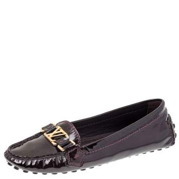 Pre Owned Louis Vuitton Burgundy Patent Leather Oxford Slip on Loafers Size 36.5