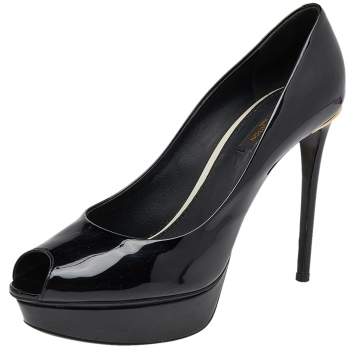 Pre Owned Louis Vuitton Black Patent Leather Eyeline Peep Toe Platform Pumps Size 39