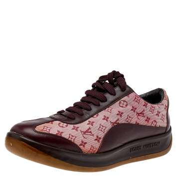 Pre Owned Louis Vuitton Brown/Red Monogram Canvas And Leather Low Top Sneakers Size 39