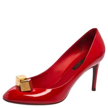 Pre Owned Louis Vuitton Red Vernis Leather Dice Pumps Size 37