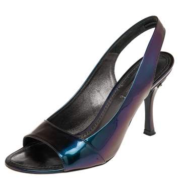Pre Owned Louis Vuitton Metallic Iridescent Patent Leather Slingback Sandals Size 37
