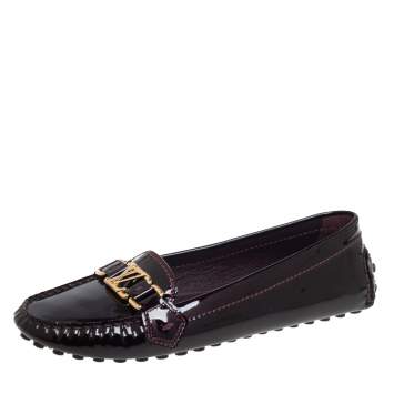 Pre Owned Louis Vuitton Burgundy Patent Leather Oxford Loafers Size 40