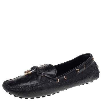 Pre Owned Louis Vuitton Black Monogram Leather Gloria Loafers Size 38.5