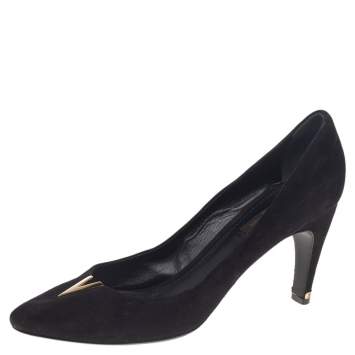 Pre Owned Louis Vuitton Black Suede Heartbreaker Pumps Size 38.5
