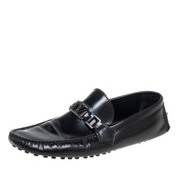 Pre Owned Louis Vuitton Black Leather Slip On Loafers Size 39