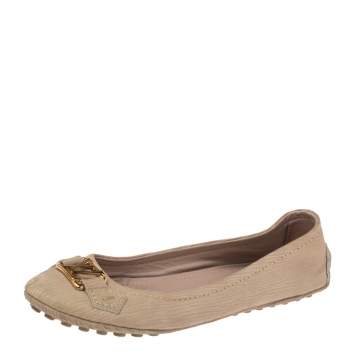 Pre Owned Louis Vuitton Beige Nubuck Oxford Ballet Flats Size 36.5