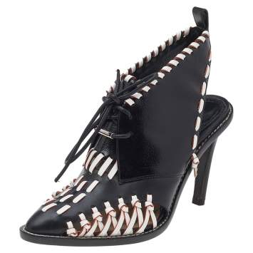 Pre Owned Louis Vuitton Monochrome Leather Manga Lace Up Slingback Booties Size 39