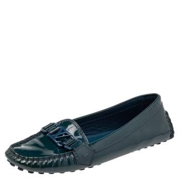 Pre Owned Louis Vuitton Green Patent Leather Slip On Loafers Size 39