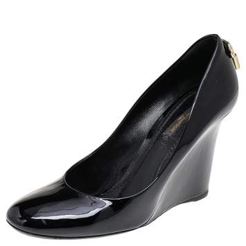 Pre Owned Louis Vuitton Black Patent Leather Oh Really! Wedge Pumps Size 38.5