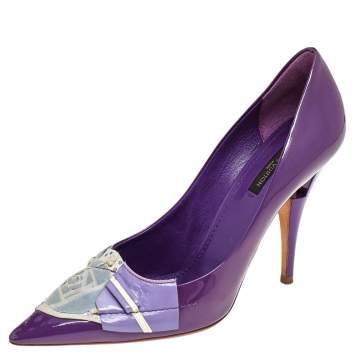 Pre Owned Louis Vuitton Purple Patent Riviera Pumps Size 39.5
