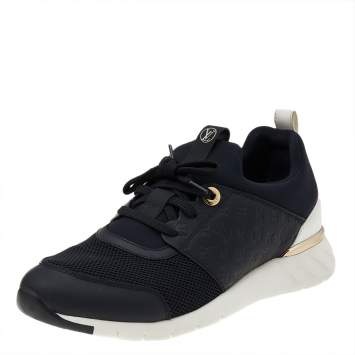 Pre Owned Louis Vuitton Black/White Monogram Leather, Fabric, And Mesh Aftergame Low-Top Sneakers Size 39