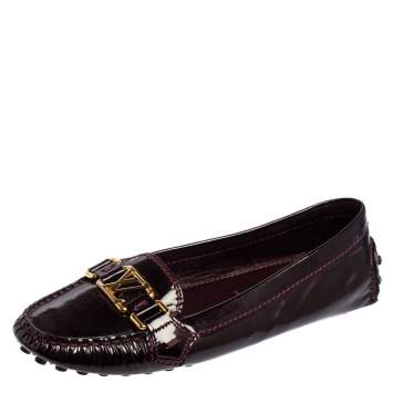 Pre Owned Louis Vuitton Burgundy Patent Leather Slip On Loafers Size 37