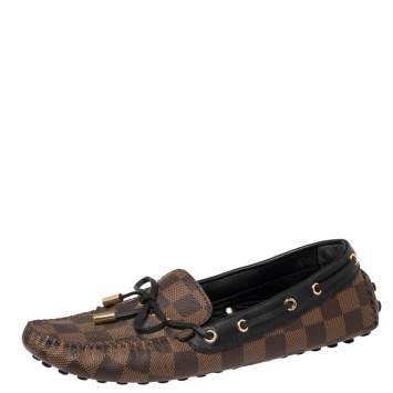 Pre Owned Louis Vuitton Damier Ebene Gloria Flat Loafers Size 38