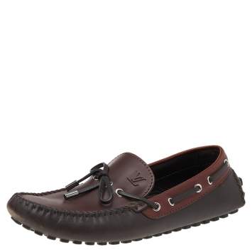 Pre Owned Louis Vuitton Brown Leather Arizona Bow Loafers Size 43