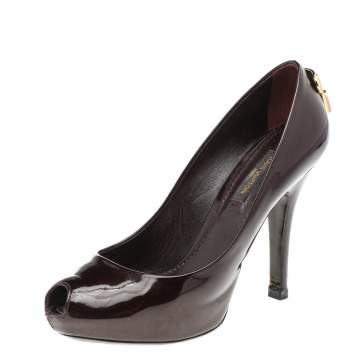 Pre Owned Louis Vuitton Dark Burgundy Patent Leather Oh Really! Peep Toe Pumps Size 35