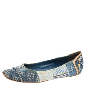 Pre Owned Louis Vuitton Blue Monogram Denim Ballet Flats Size 37