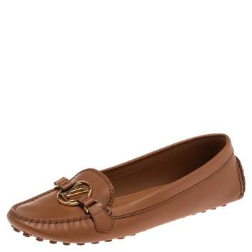 Pre Owned Louis Vuitton Brown Leather Dauphine Loafers Size 37.5
