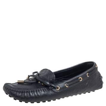 Pre Owned Louis Vuitton Black Monogram Leather Gloria Flat Loafers Size 36
