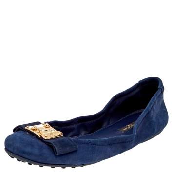 Louis Vuitton Navy Blue Suede Scrunch Ballet Flats Size 38.5