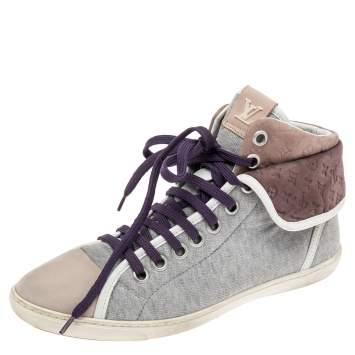 Pre Owned Louis Vuitton Multicolor Monogram Nubuck Leather & Knit Fabric Brea Sneaker Boots Size 36.5