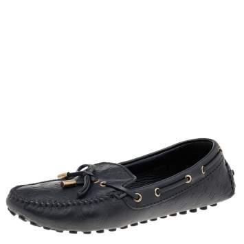 Pre Owned Louis Vuitton Black Monogram Empreinte Leather Gloria Loafers Size 38