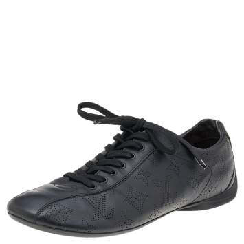 Pre Owned Louis Vuitton Black Monogram Perforated Leather Low Top Sneakers Size 38.5