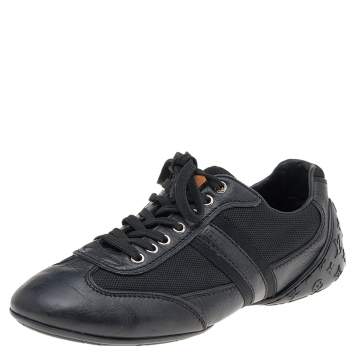 Pre Owned Louis Vuitton Black Leather And Nylon Low Top Sneakers Size 38.5
