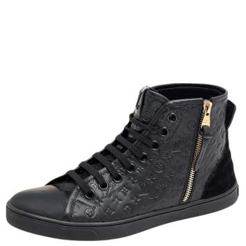 Pre Owned Louis Vuitton Black Monogram Empreinte Leather And Suede Punchy High Top Sneakers Size 37.5