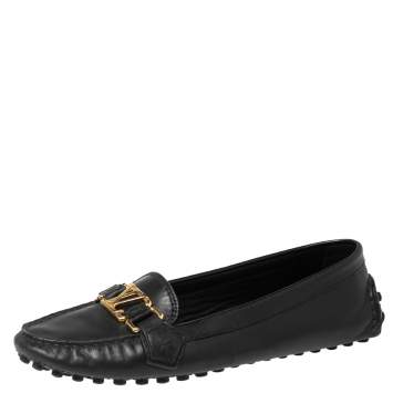 Pre Owned Louis Vuitton Black Leather Oxford Slip-On Loafers Size 37.5