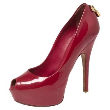 Pre Owned Louis Vuitton Dark Pink Patent Leather Oh Really! Peep-Toe Pumps Size 37