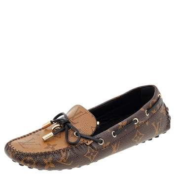 Pre Owned Louis Vuitton Brown Monogram Canvas Gloria Flat Loafers Size 36.5