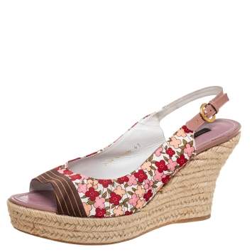 Pre Owned Louis Vuitton Multicolor Floral Printed Silk Olivia Espadrille Wedge Slingback Sandals Size 41