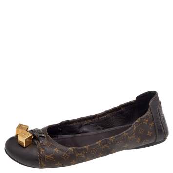 Pre Owned Louis Vuitton Monogram Canvas And Leather Cap Toe Lovely Ballet Flats Size 36