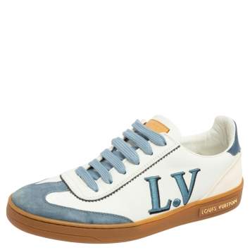 Pre Owned Louis Vuitton Blue/White Suede And Leather Lace Up Sneakers Size 36