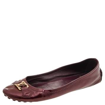 Pre Owned Louis Vuitton Burgundy Patent Leather Oxford Ballet Flats Size 39