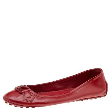 Pre Owned Louis Vuitton Red Patent Leather Oxford Ballet Flats Size 38