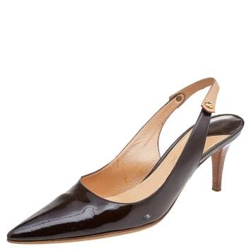 Pre Owned Louis Vuitton Brown Patent Leather Pointed Toe Slingback Sandals Size 39