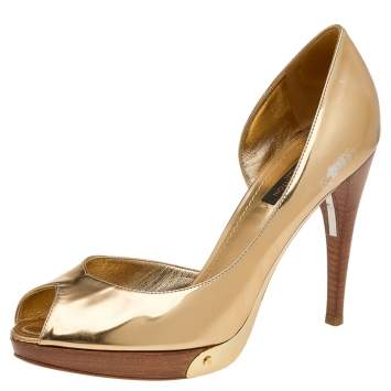 Pre Owned Louis Vuitton Metallic Gold Leather D'orsay Platform Pumps Size 38.5