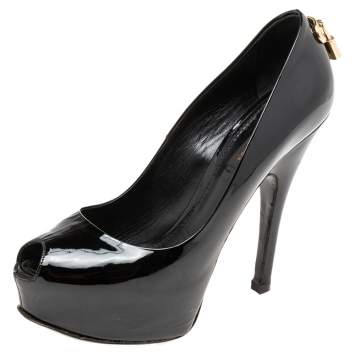 Pre Owned Louis Vuitton Black Patent Leather Oh Really Peep Toe Pumps Size 37 