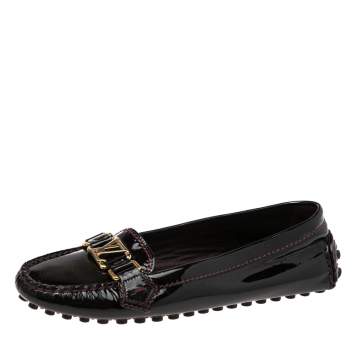 Pre Owned Louis Vuitton Burgundy Patent Leather Oxford Loafers Size 36