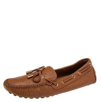 Pre Owned Louis Vuitton Brown Monogram Empreinte Leather Gloria Loafers Size 36.5