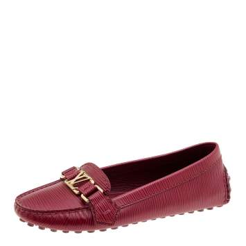 Pre Owned Louis Vuitton Red Epi Leather Oxford Loafers Size 37